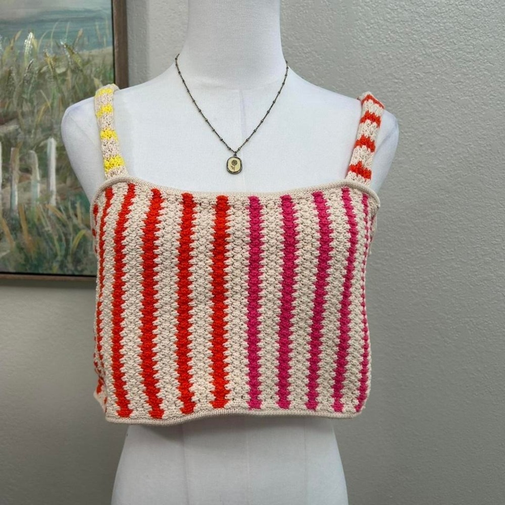 Multicolored Crochet Striped Tank Top - Size‎ L